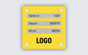 Maskinskylt infärgad aluminium 50x50mm