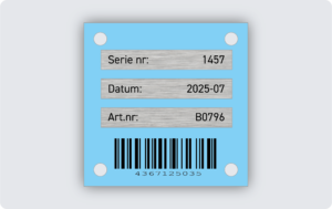 Maskinskylt infärgad aluminium 50x50mm
