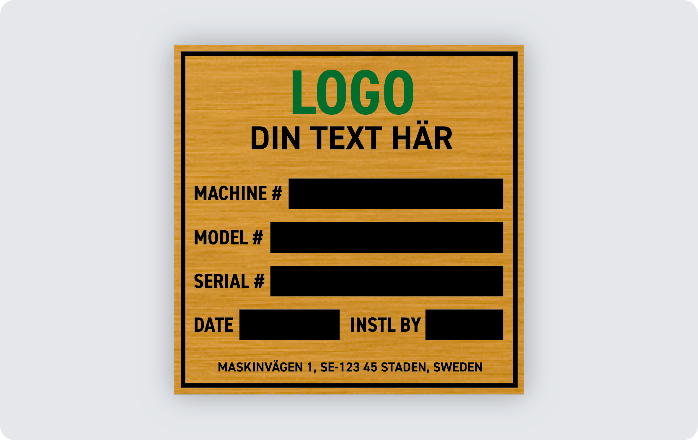 Maskinskylt infärgad aluminium 80x80mm